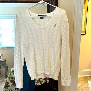White Ralph Lauren Sport V-Neck Sweater🏇